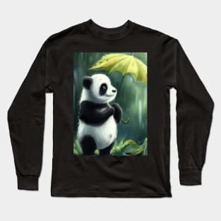 Panda with Leaf Umbrella Long Sleeve T-Shirt